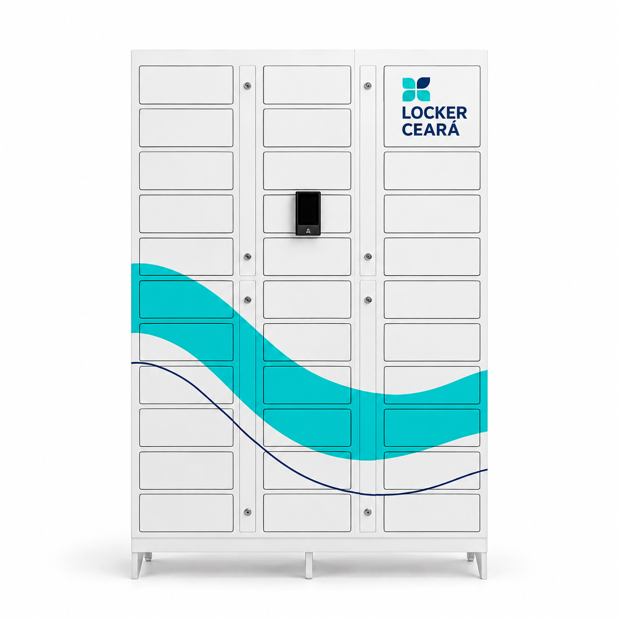 Modelo Colmeia com compartimentos individuais, dispositivo de controle central e identidade LOCKER CEARÁ