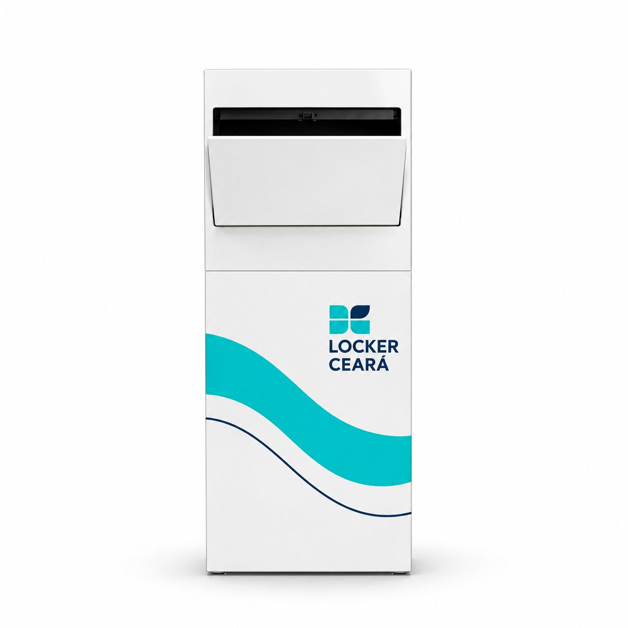 Caixa Delivery branca com abertura e portinhola originais e plotagem LOCKER CEARÁ